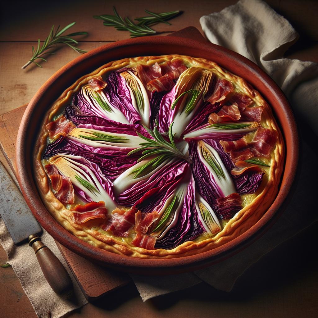 Tarta salada de radicchio y panceta