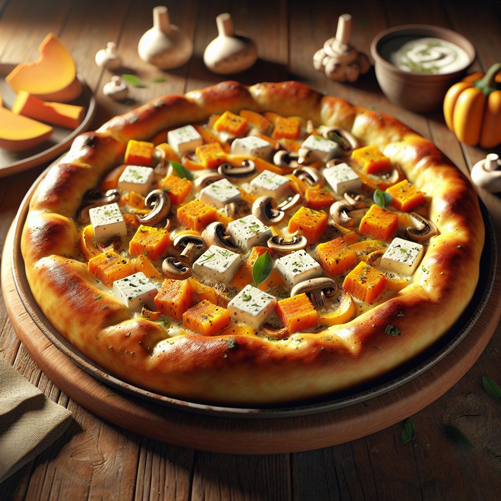 Tarta salada de calabaza, scamorza y setas