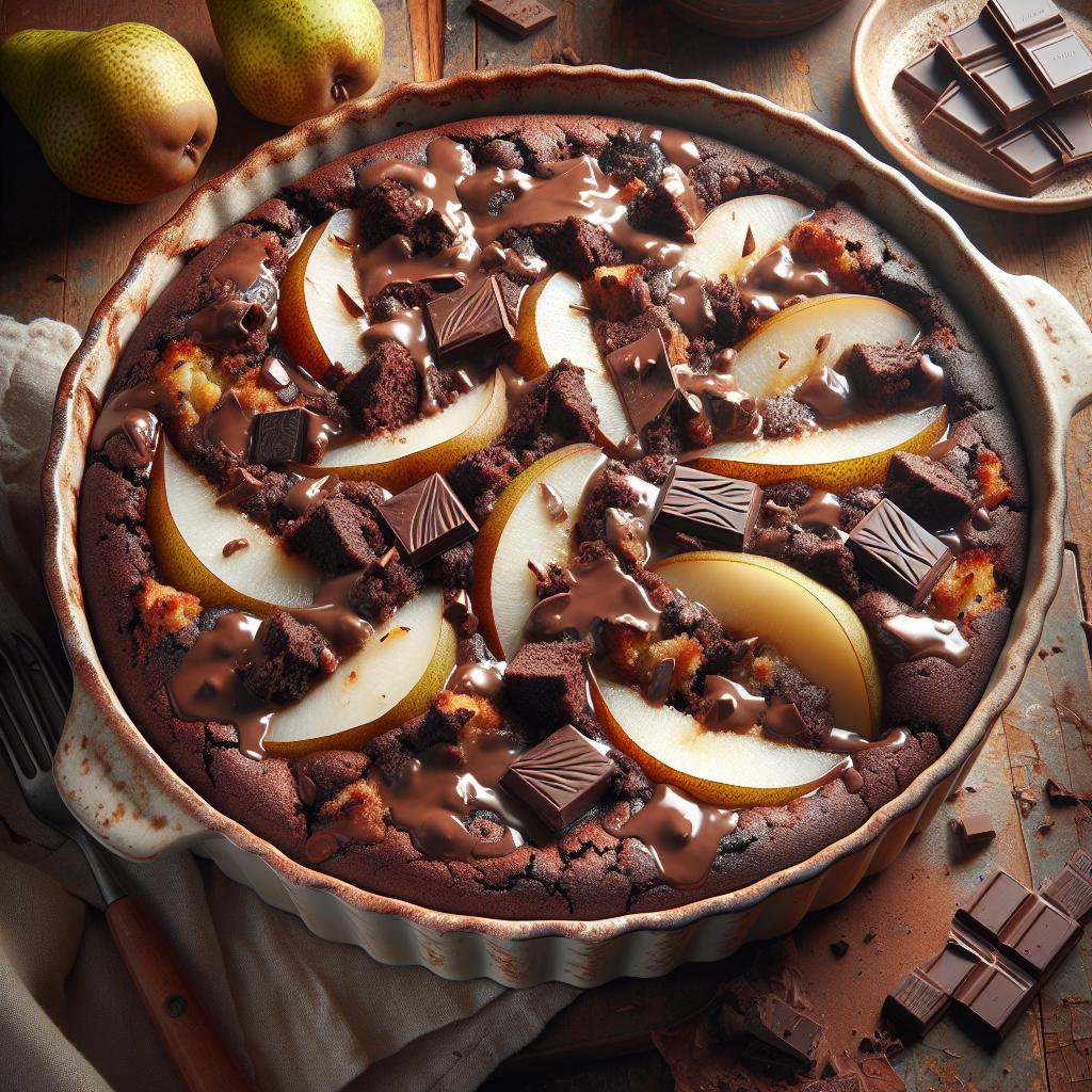 Torta húmeda con peras y chocolate
