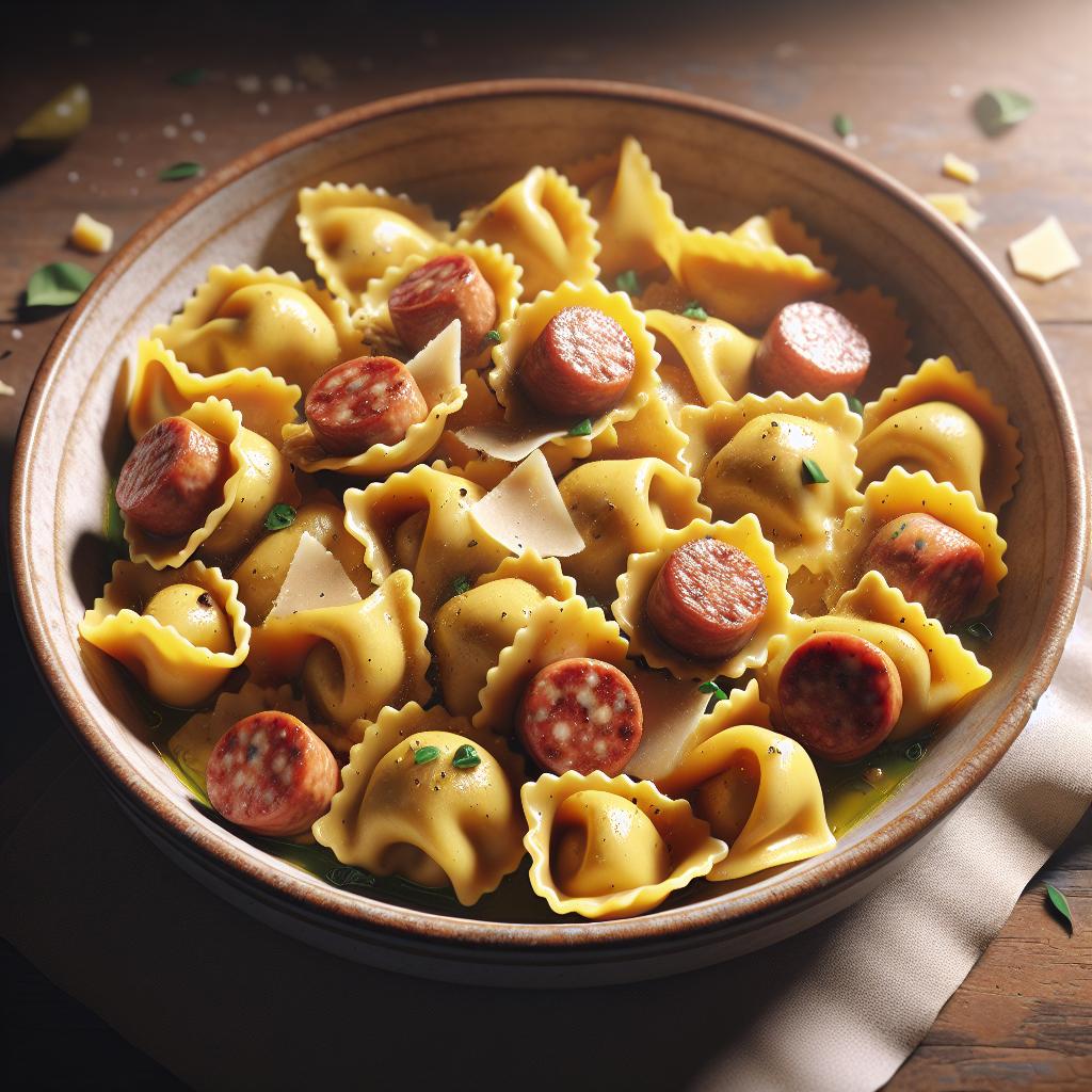Tortelli de salchicha y patatas