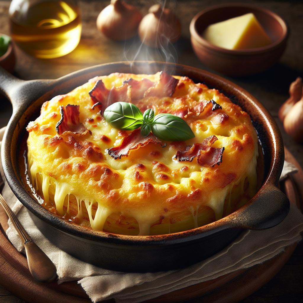 Tortino de patatas filante con scamorza y panceta