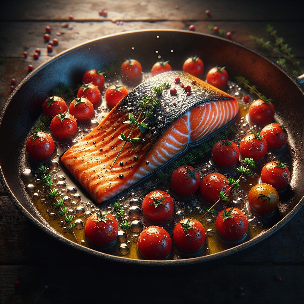Filete de salmón con tomates y tomillo