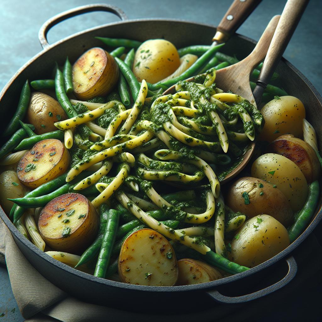 Trenette al pesto, patatas y judías verdes