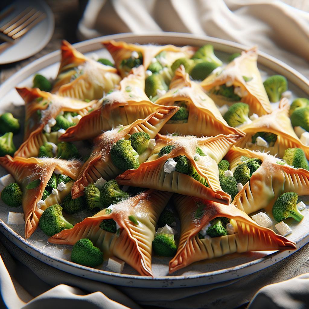 Triangolitos de pasta filo con brócoli y ricotta