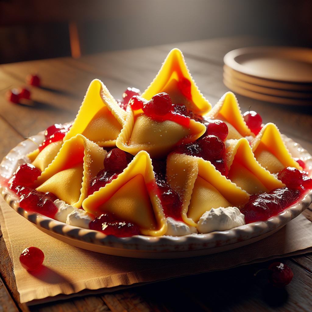 Triangulitos de ricotta con mermelada de cereza