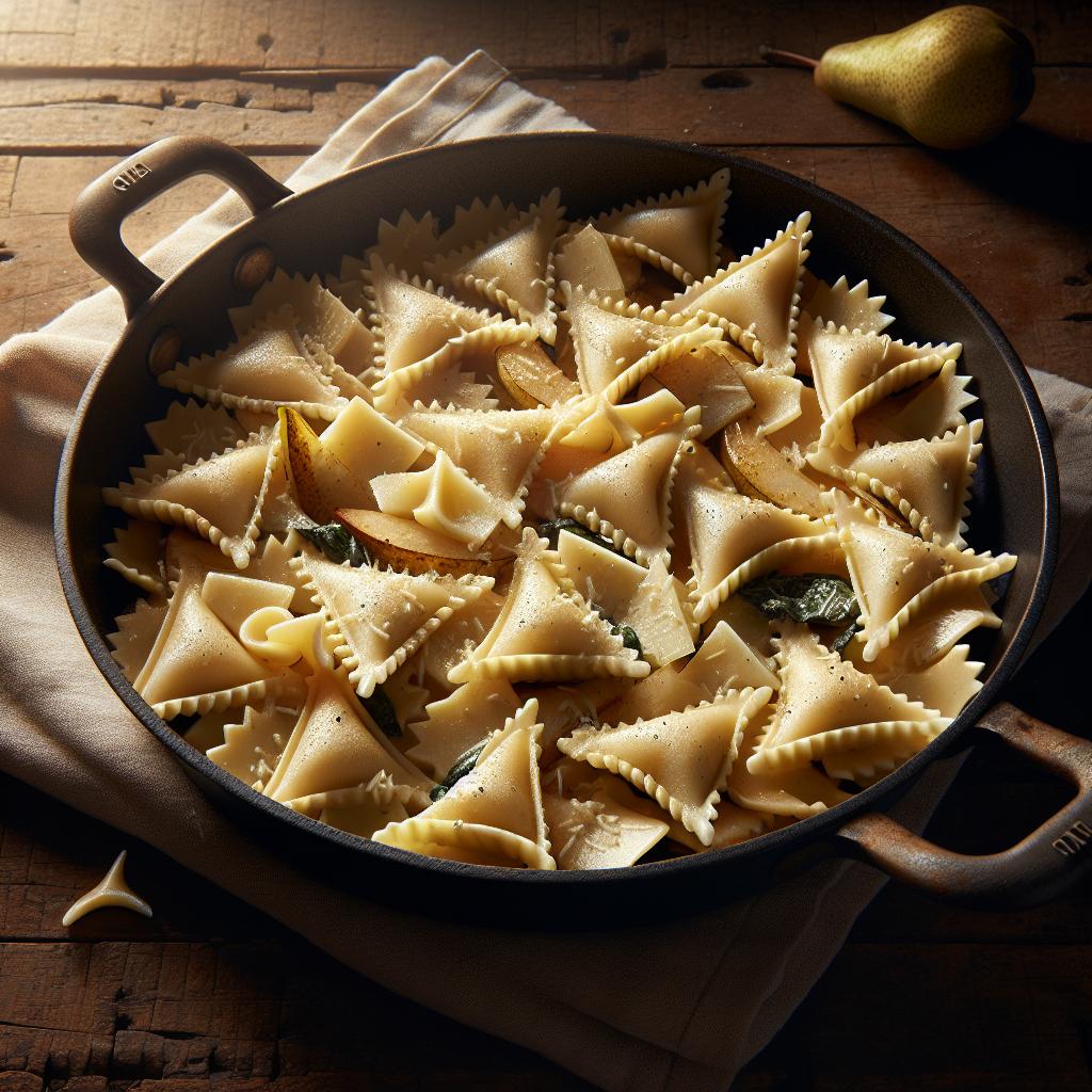 Triángulos de ricotta con taleggio y peras