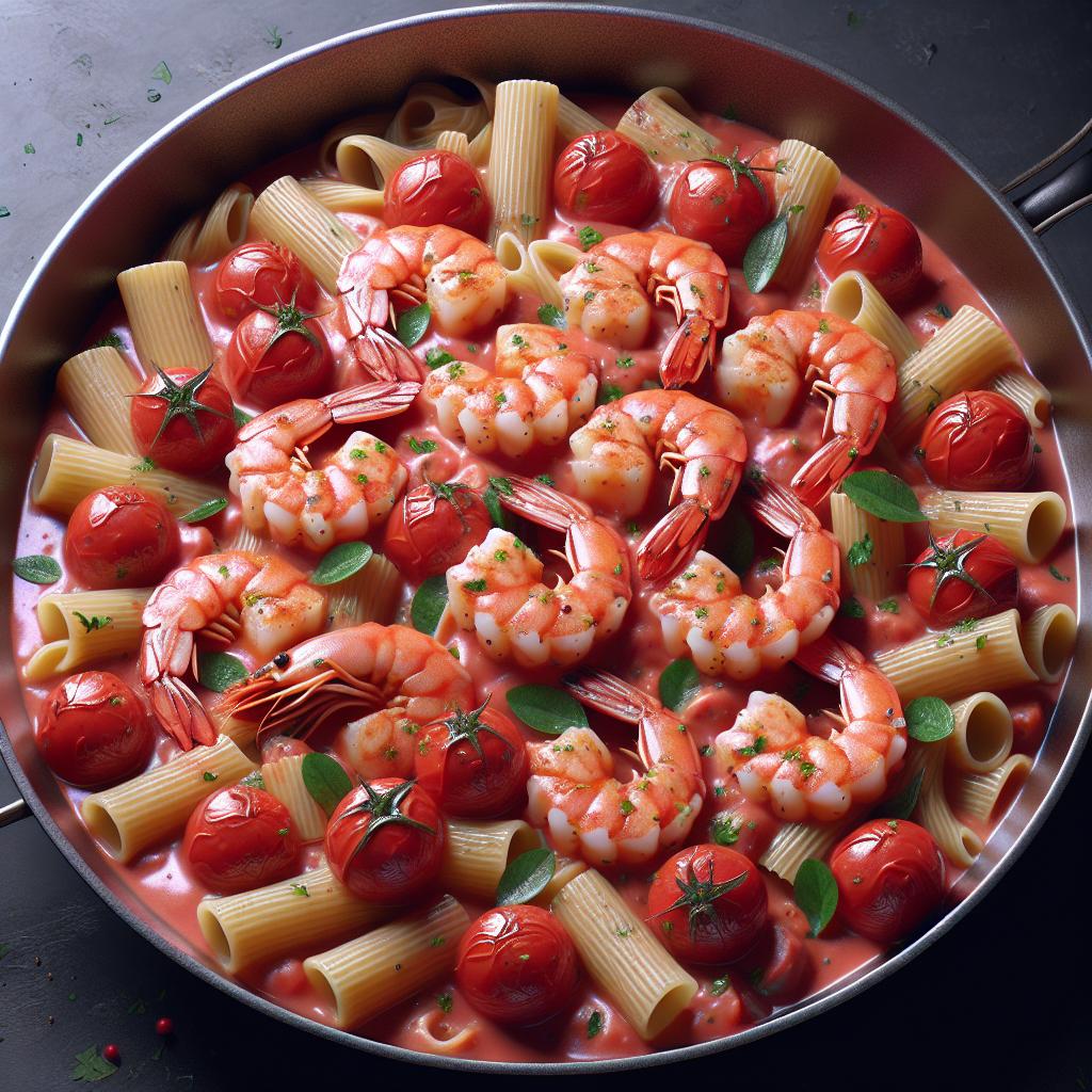 Troccoli en salsa rosa de tomates Pachino y mazzancolle