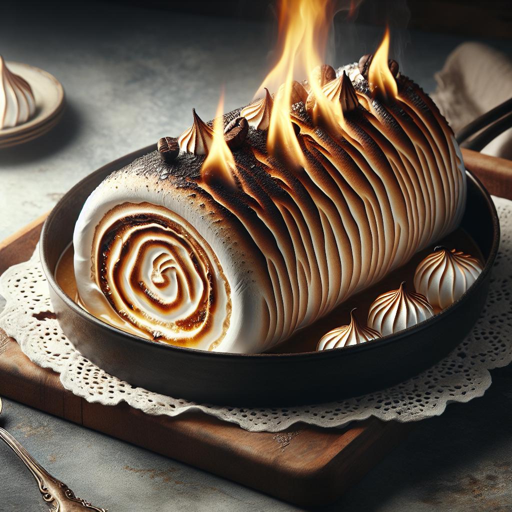 Tronco de café con merengue flambé