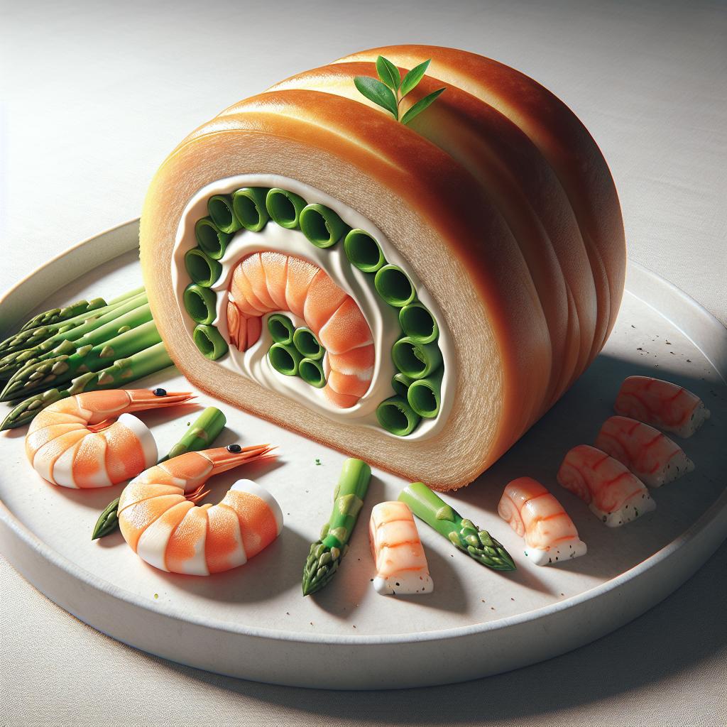 Tronco salado con mousse de salmón, espárragos y cigalas