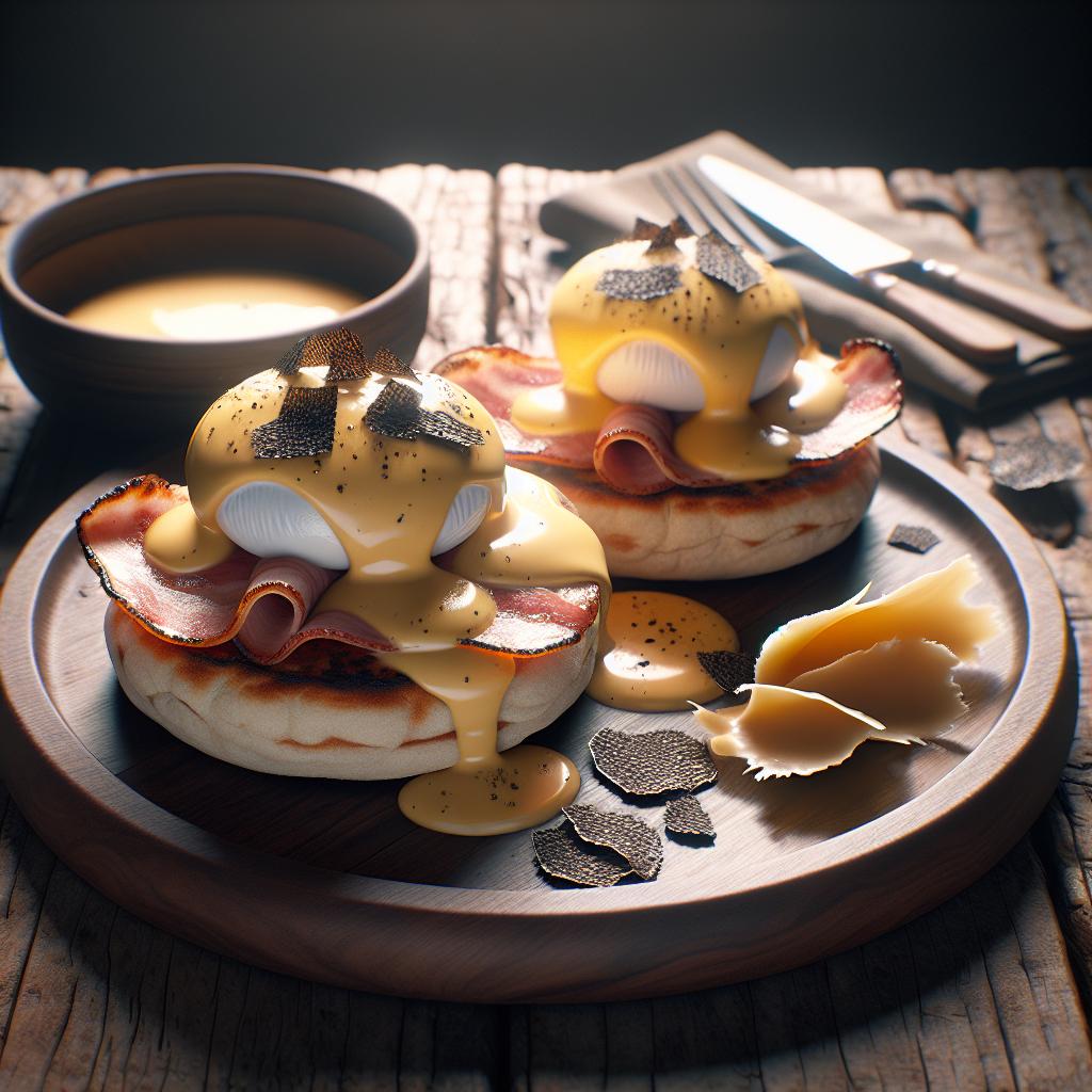 Huevos a la Benedict con trufa y fonduta de tomino