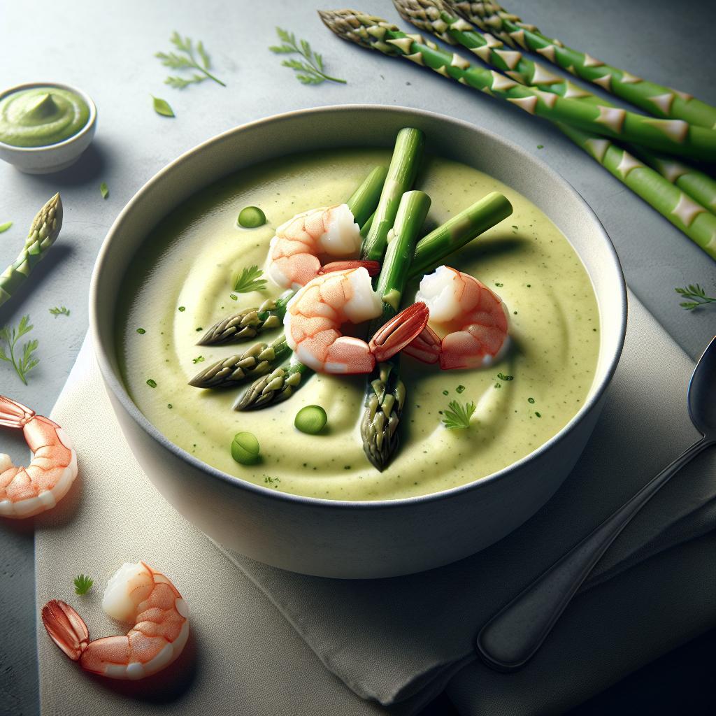Crema de espárragos y gambas