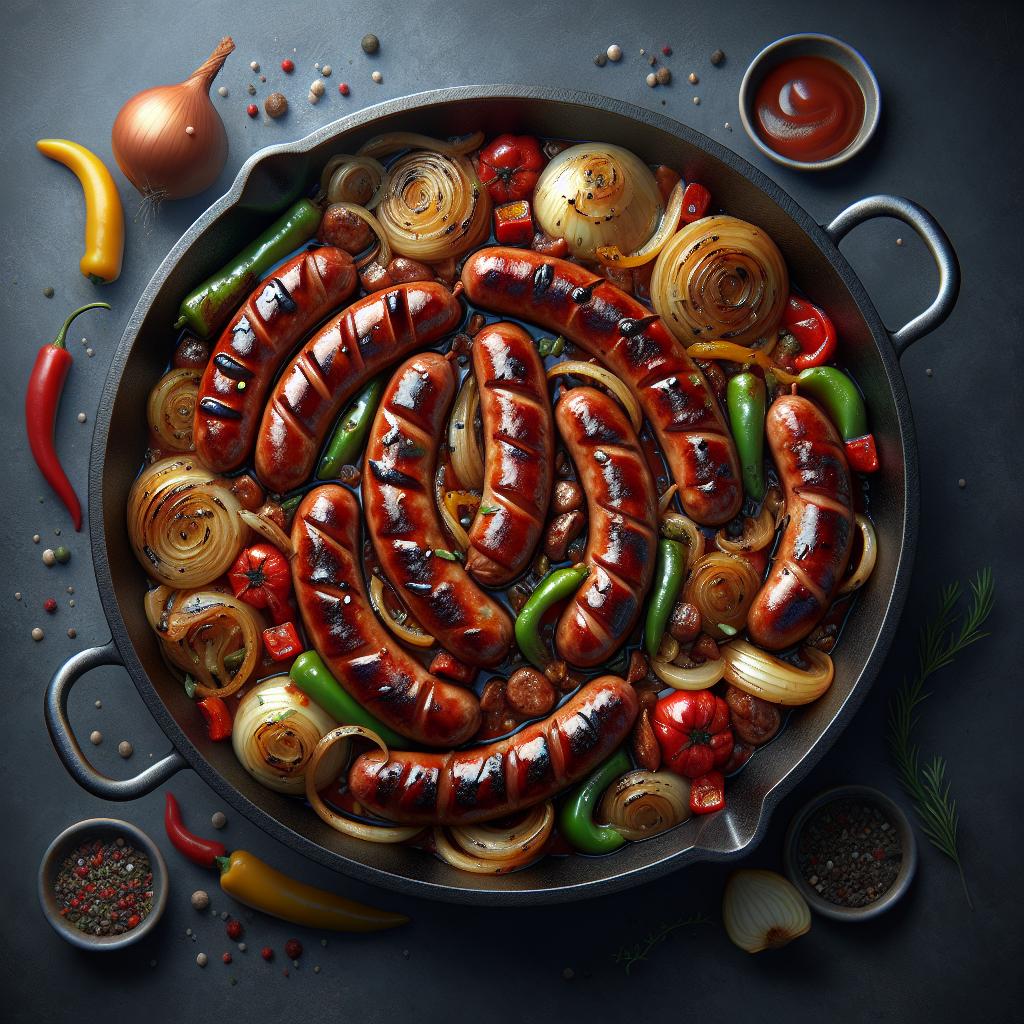 Verzini a la barbacoa con pimientos y cebollas