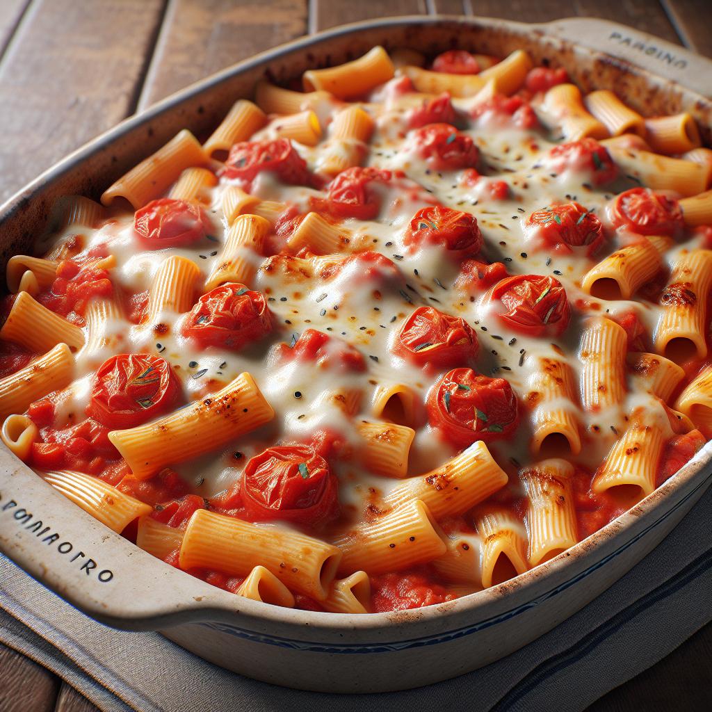 Ziti al horno con tomate y mozzarella