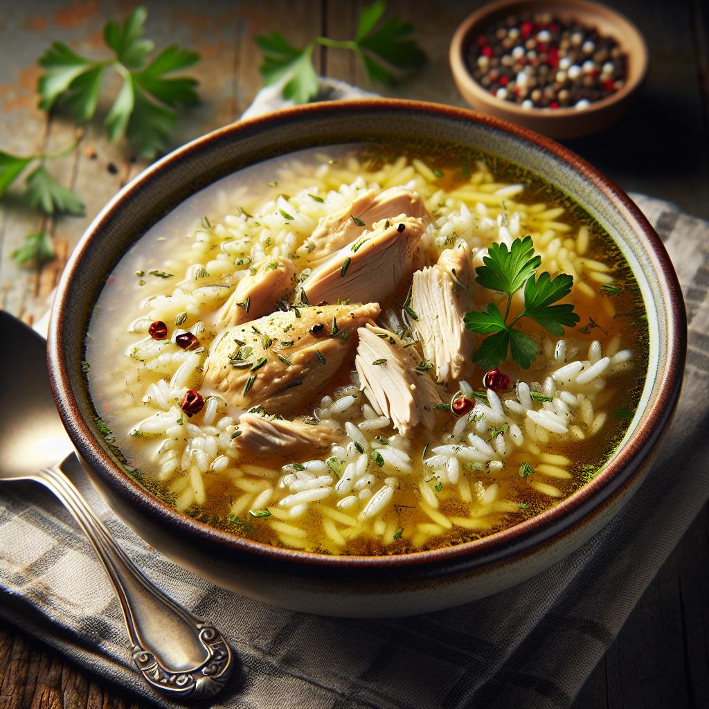 Sopa de pollo con arroz basmati