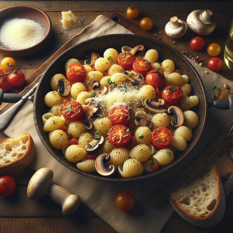 Gnocchetti Sardi with Cherry Tomatoes, Champignons, and Pecorino