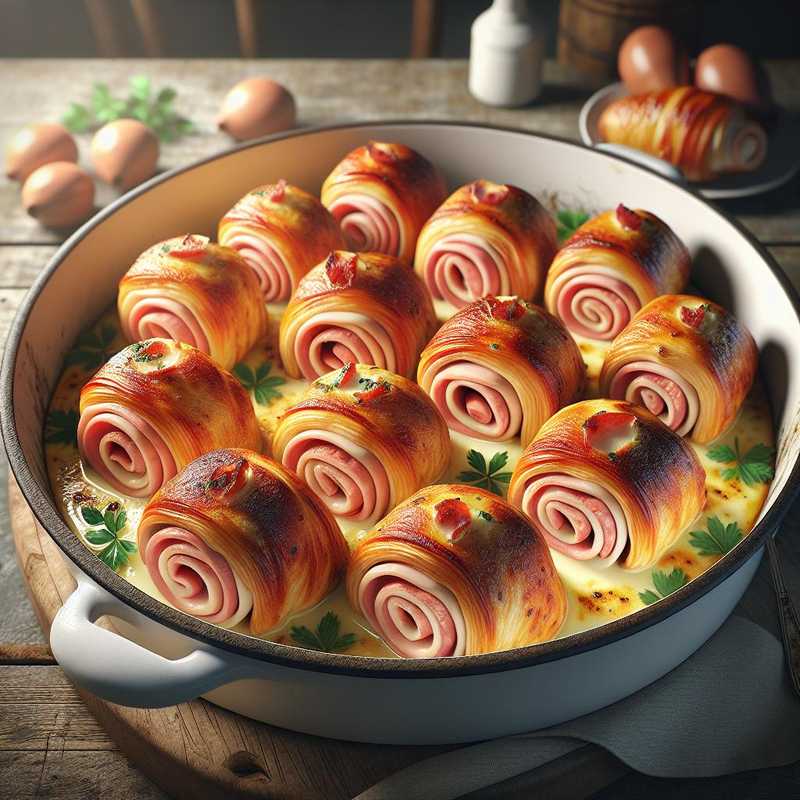 Chicken Rolls with Cheese Slices and Mortadella
