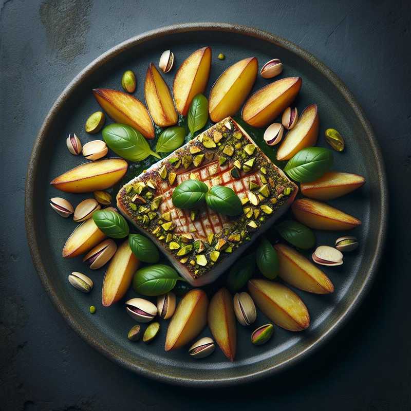 Spada in crosta di pistacchi con spicchi di patate