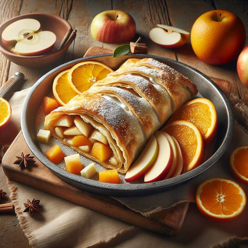 Strudel alla crema, mele annurche e arancia