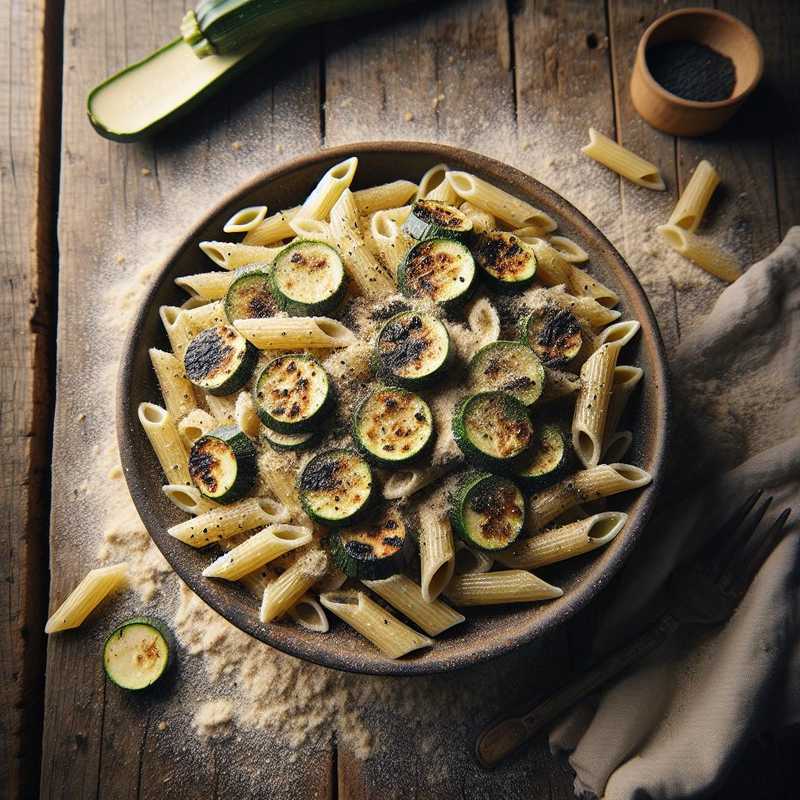 Mezze penne with zucchini and burnt bread