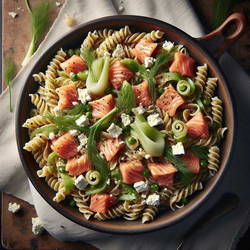 Cold Whole Wheat Mezze Maniche with Salmon, Fennel and Feta