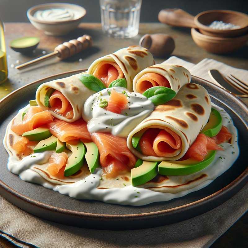 Piadina Rolls with Salmon, Avocado and Yogurt Cream