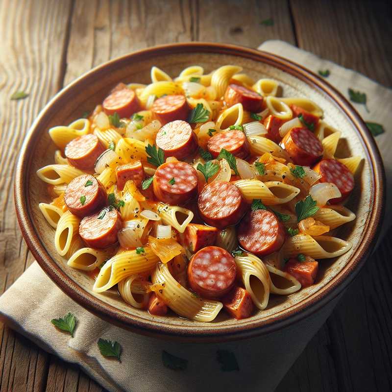 Pasta with sausage and onion