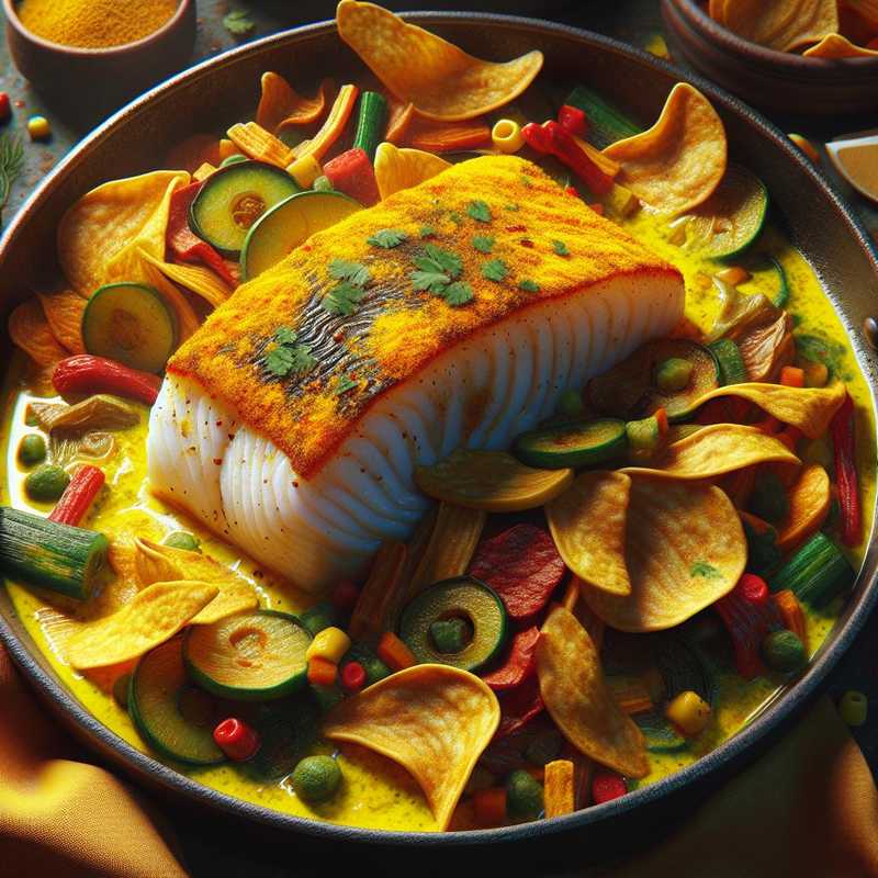 Turmeric Steamed Cod with Vegetable Chips