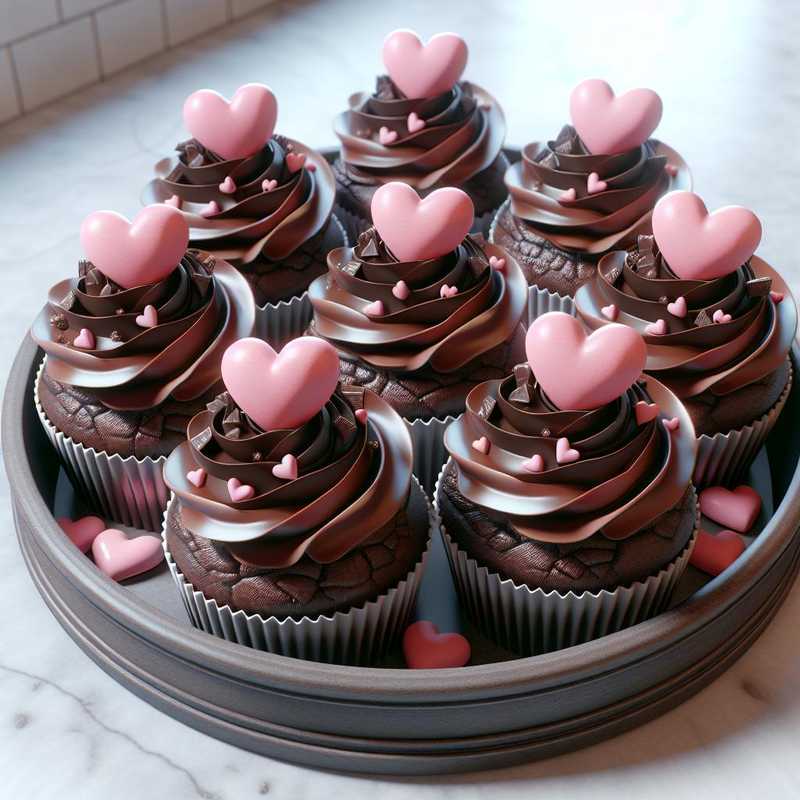 Chocolate Cupcakes with a Pink Heart