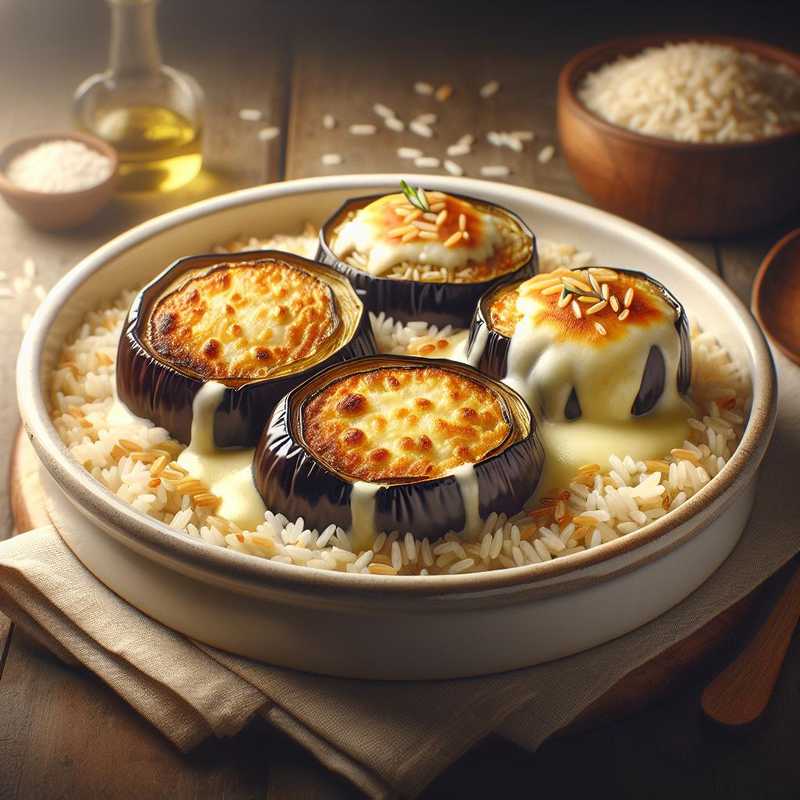 Eggplants stuffed with risotto and melting cheese heart