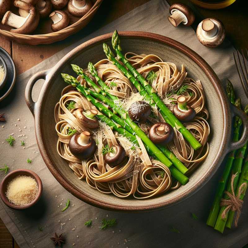 Spelt Tagliolini with Asparagus and Porcini Mushrooms