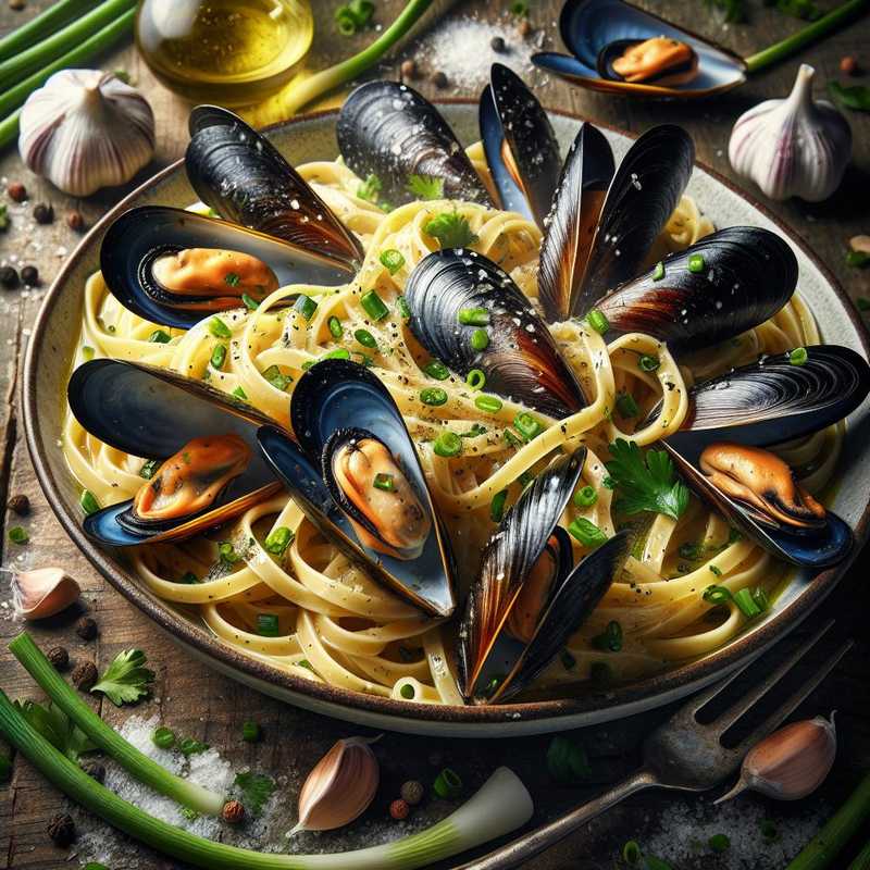 Linguine with Mussels in White Sauce