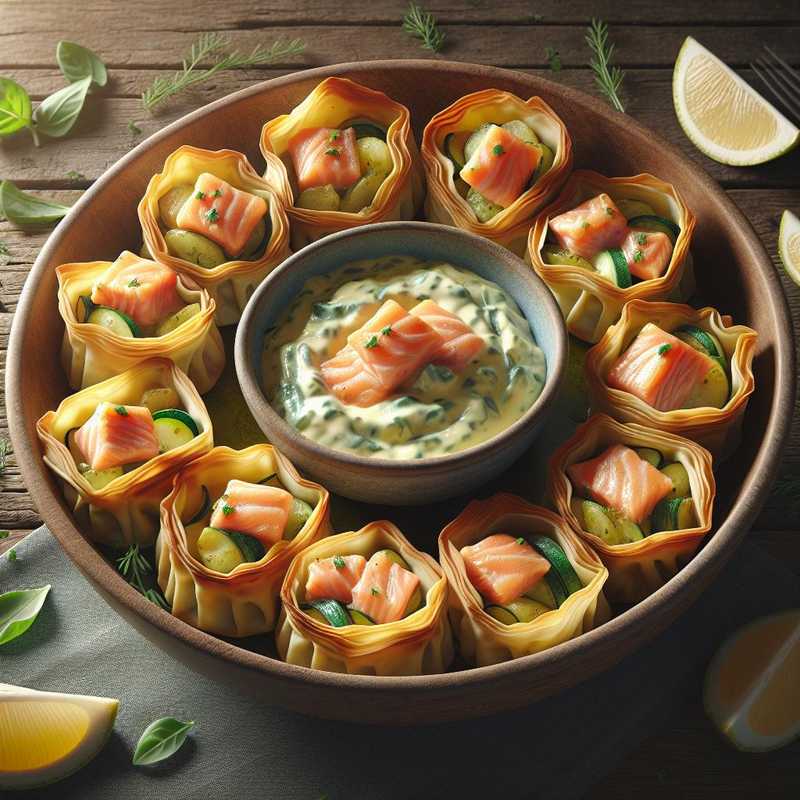Phyllo Baskets with Salmon and Zucchini Cream