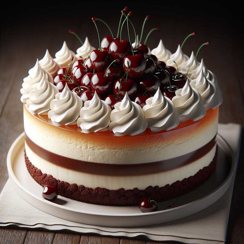 Bicolored Cheesecake with Whipped Cream and Sour Cherries