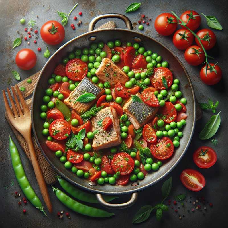Blue Shark with Peas and Tomatoes
