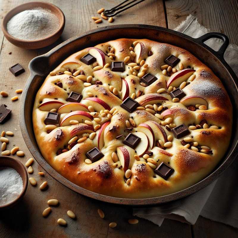Sweet Focaccia with Apples, Pine Nuts, and Chocolate