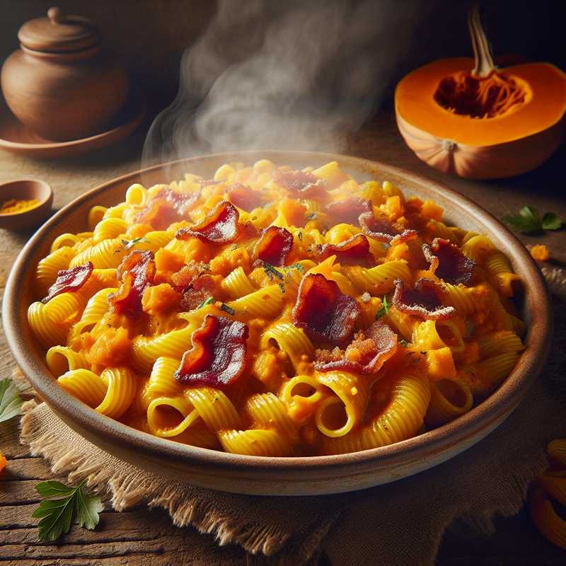 Pasta con crema di zucca e guanciale