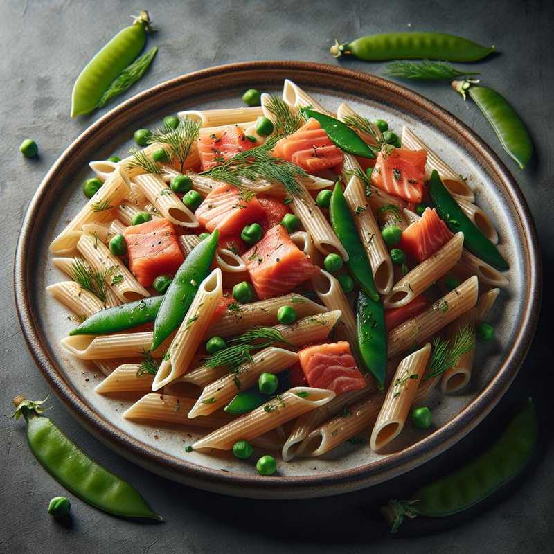 Penne with smoked salmon and sugar snap peas