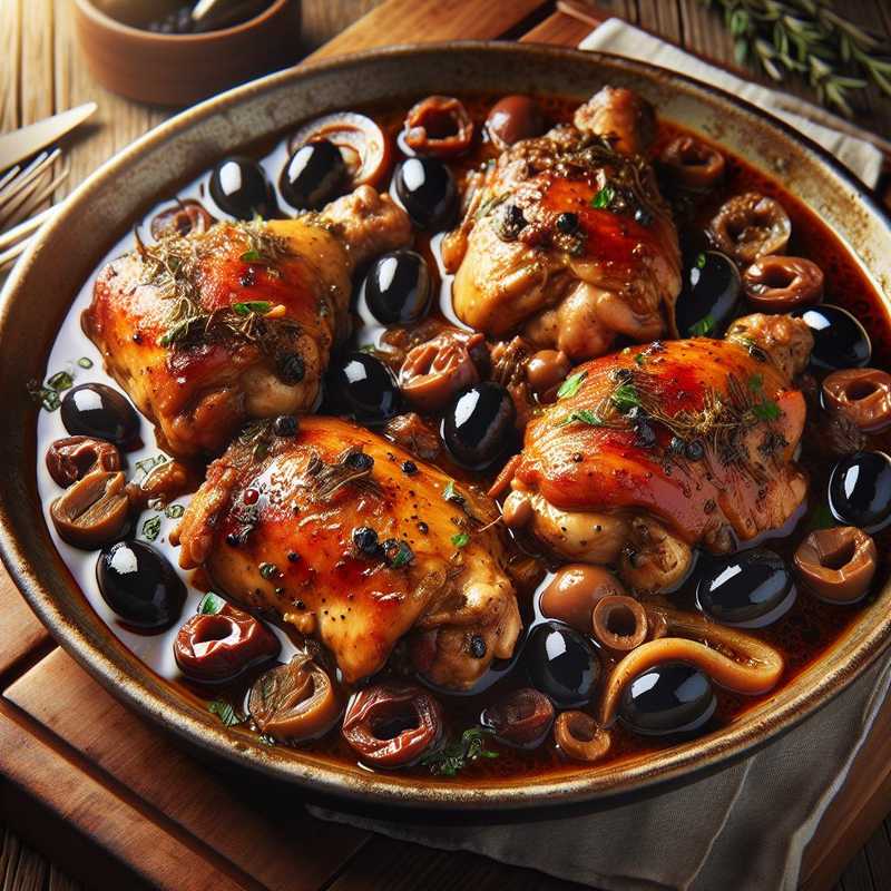 Chicken Thighs with Myrtle and Black Olives
