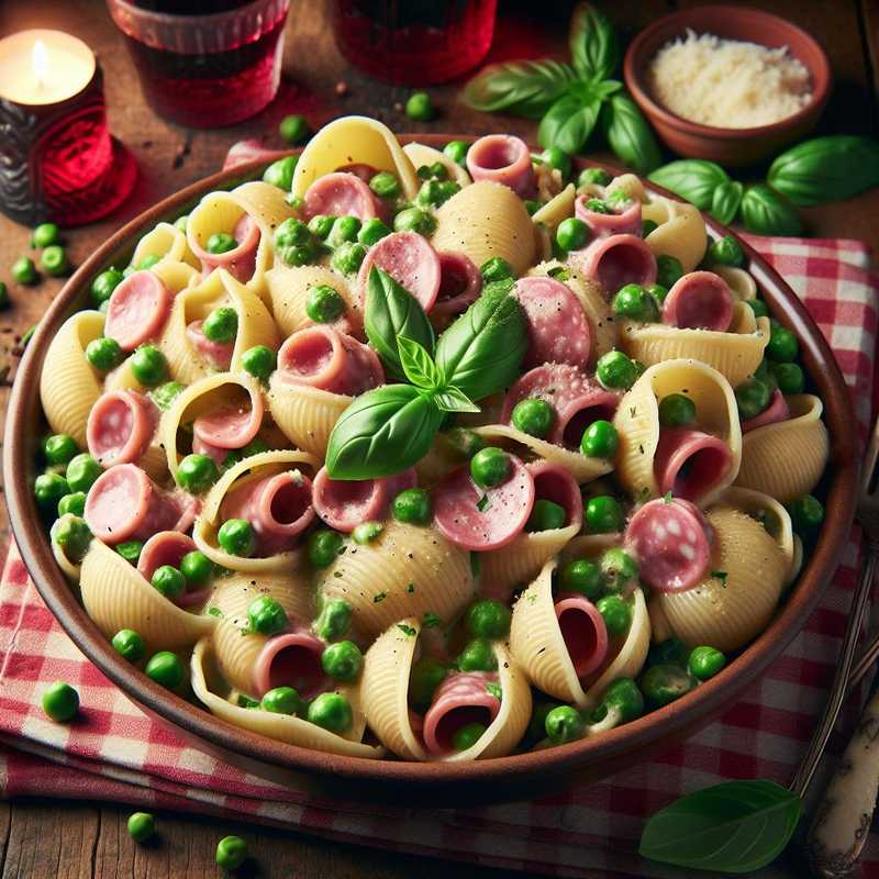 Conchiglioni with Mortadella and Peas