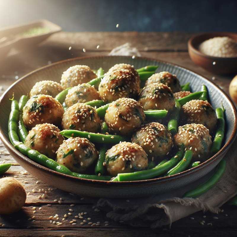 Green Bean and Potato Balls with Sesame