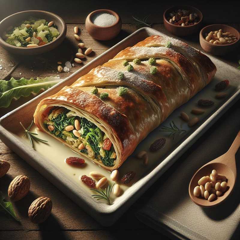 Savory Escarole, Pine Nuts and Raisin Strudel