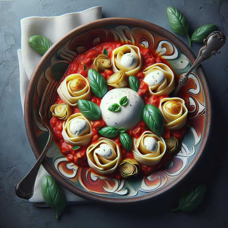 Fagottini with burrata, artichokes, and tomato sauce
