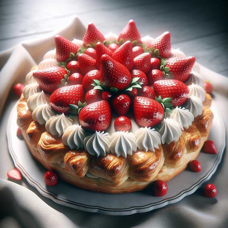 Heart-shaped Puff Pastry Cake with Cream and Strawberries