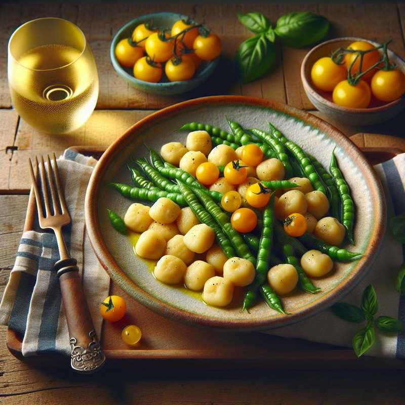 Chickpea Flour Gnocchi with Snow Peas and Yellow Cherry Tomatoes