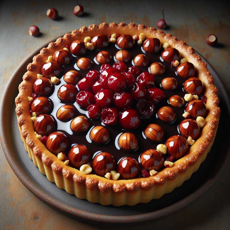 Hazelnut Tart with Dark Chocolate Ganache and Sour Cherries