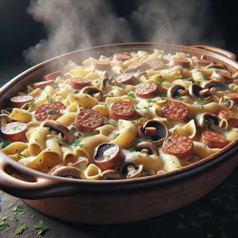 Pasta al forno con funghi e salsiccia
