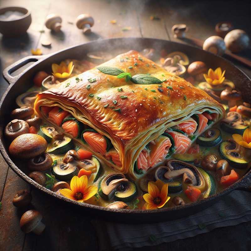 Salmon, Porcini Mushroom, and Zucchini Flower Strudel