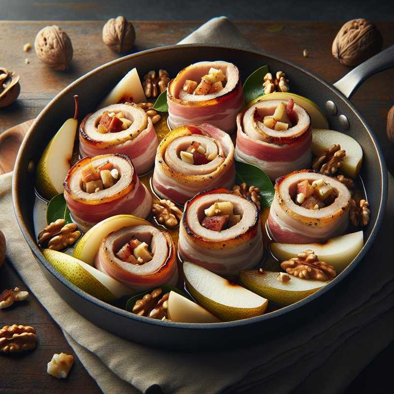 Loin Rolls with Bacon, Pears, and Walnuts