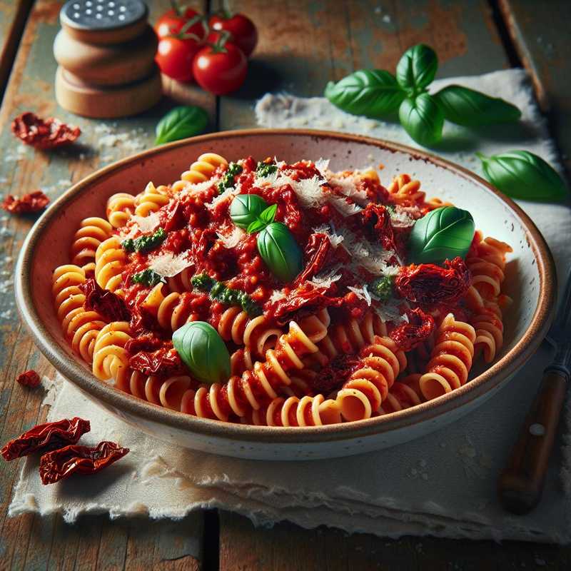 Short Stripped Fusilli with Sun-Dried Tomato Pesto