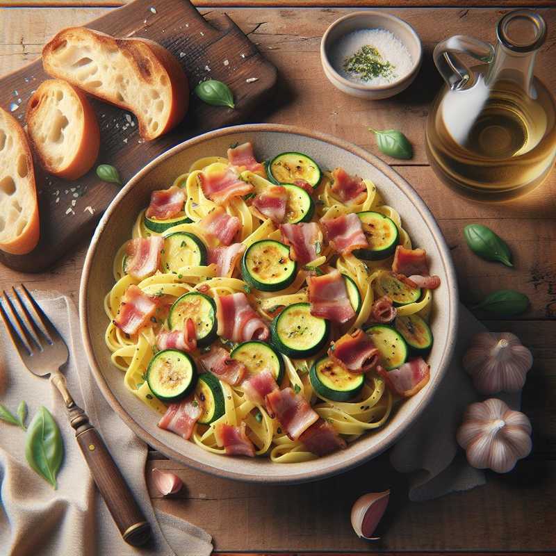 Pasta with zucchini, bacon and saffron